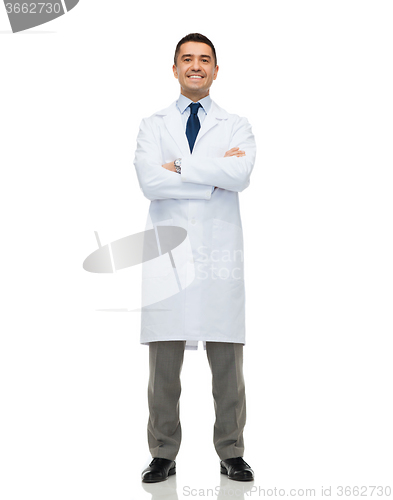 Image of smiling male doctor in white coat