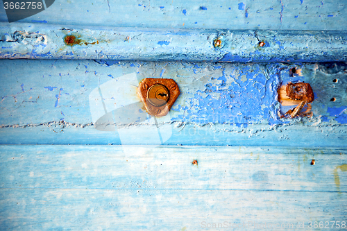 Image of rusty metal       stripped paint in the blue   knocker