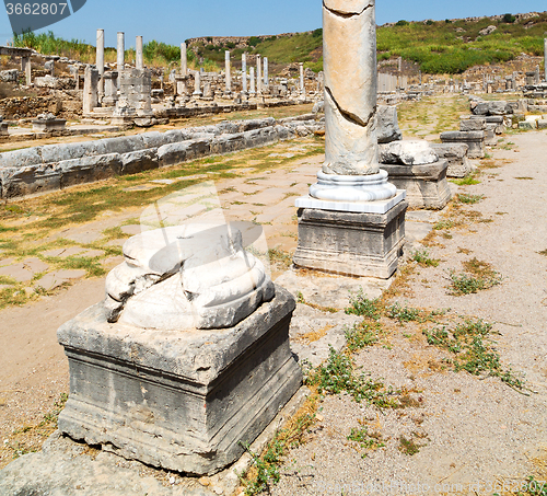 Image of perge old construction in asia turkey the column  and the roman 