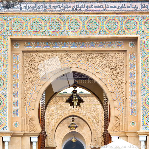 Image of old door in morocco africa ancien and wall ornate blue