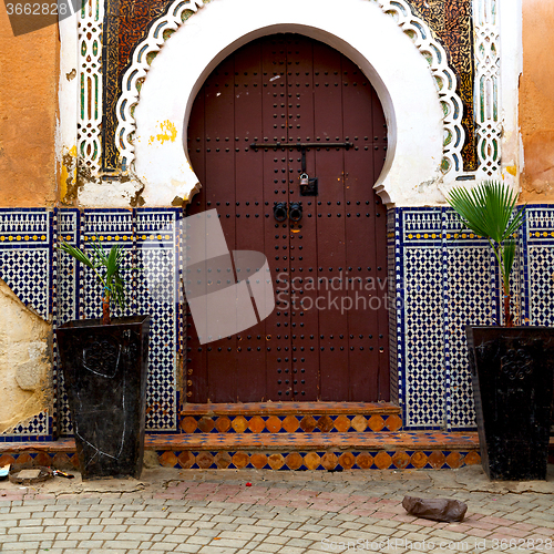 Image of old door in morocco africa ancien and wall ornate brown