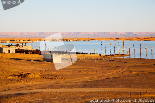 Image of sunshine in the lake yellow  desert of morocco     dune