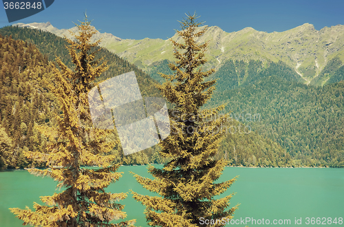 Image of A picturesque lake surrounded by high mountains.