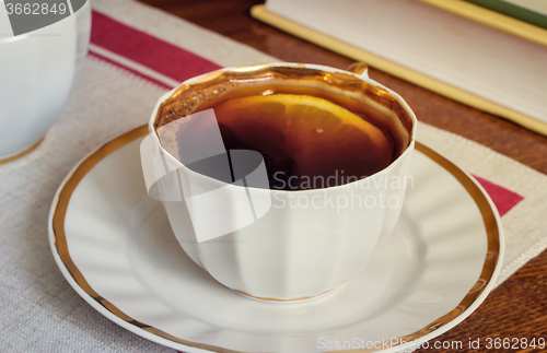 Image of Still life : a Cup of black coffee on the table.