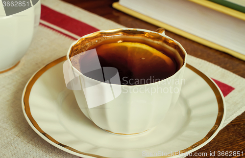 Image of Still life : a Cup of black coffee on the table.