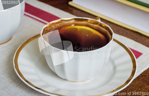 Image of Still life : a Cup of black coffee on the table.