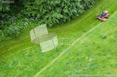 Image of  Top view of the lawn and mowing lawns