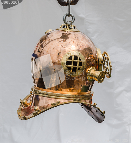 Image of Copper old diving helmet, close-up