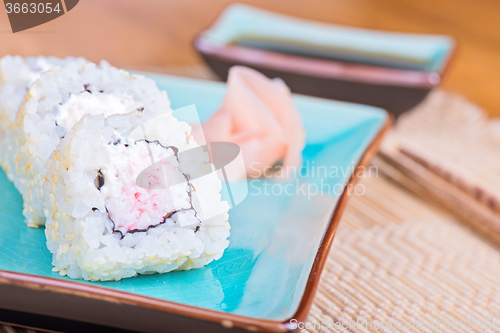 Image of California maki sushi with crab meat on plate