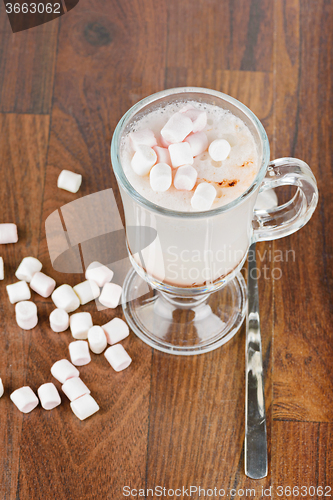 Image of Top view to the hot chocolate with marshmallows