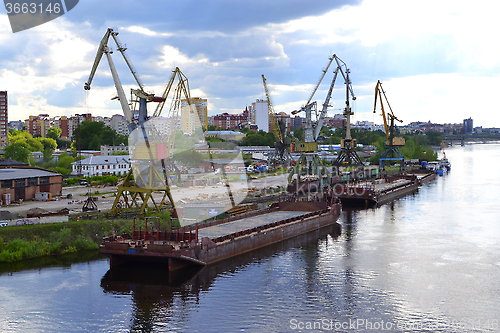 Image of River port on the Tura River in Tyumen, Russia