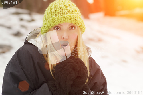 Image of Attractive Woman Having Fun in the Snow