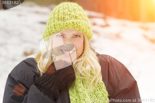 Image of Attractive Woman Having Fun in the Snow