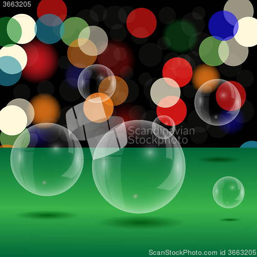 Image of Soap Bubbles on Blurred Lights Background