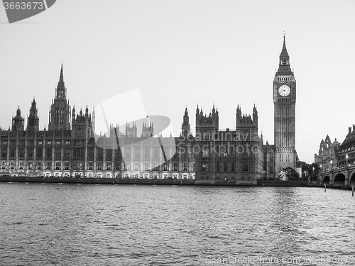 Image of Black and white Houses of Parliament in London