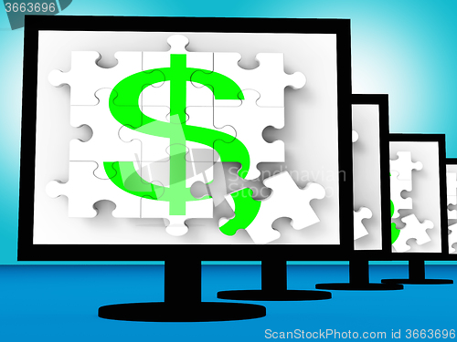 Image of Dollar Symbol On Monitors Shows American Currency