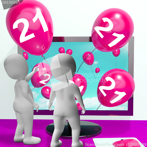 Image of Number 21 Balloons from Monitor Show Online Invitation or Celebr