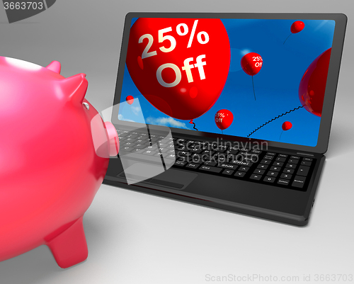 Image of Twenty-Five Percent Off On Laptop Shows Discounts