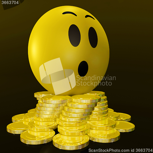 Image of Surprised Smiley With Coins Shows Unexpected Earnings