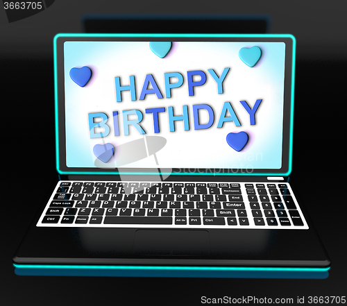 Image of Happy Birthday Greeting On Computer Shows Internet Celebration