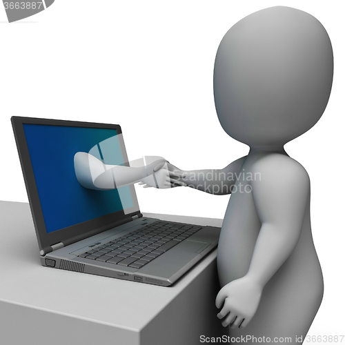 Image of Shaking Hands Through Computer Showing Online Deal