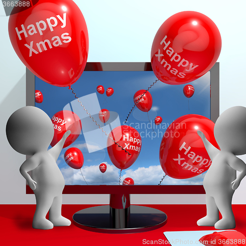 Image of Red Balloons With Happy Xmas For Online Greetings