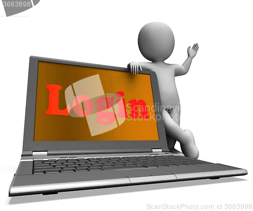 Image of Login Laptop Character Shows Website Log In Security