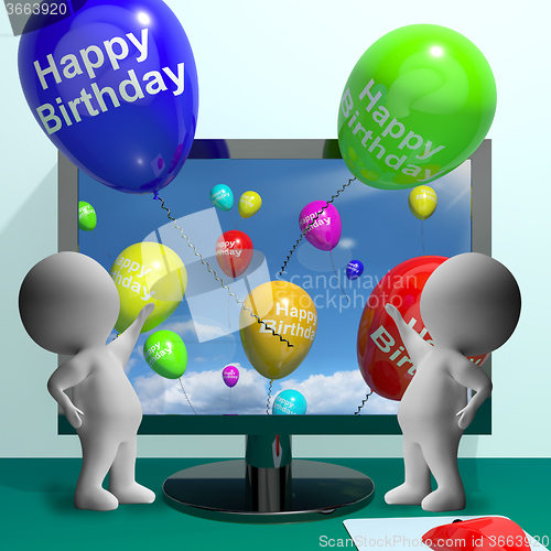 Image of Balloons Greeting From Computer Celebrates Happy Birthday