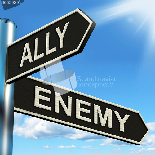 Image of Ally Enemy Signpost Shows Friend Or Adversary