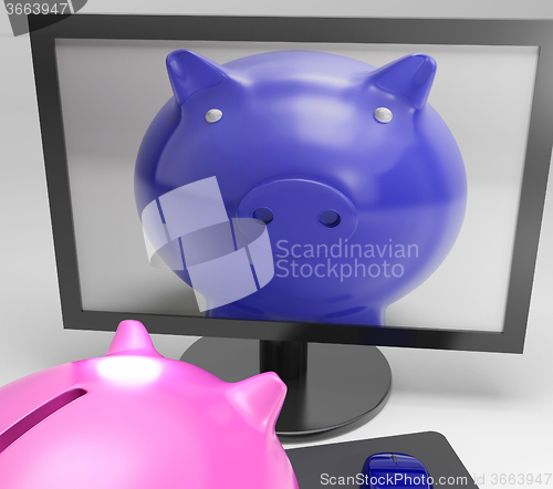 Image of Piggy On Screen Shows Digital Savings Media