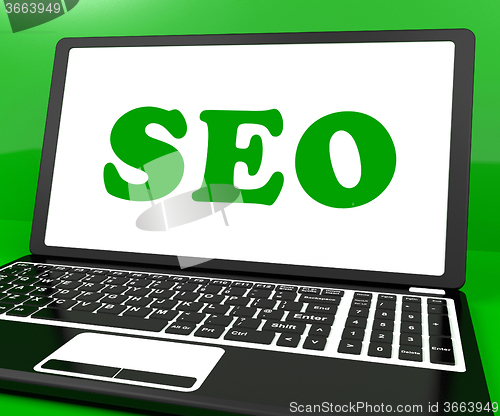 Image of Seo On Laptop Shows Search Engine Optimization On Internet