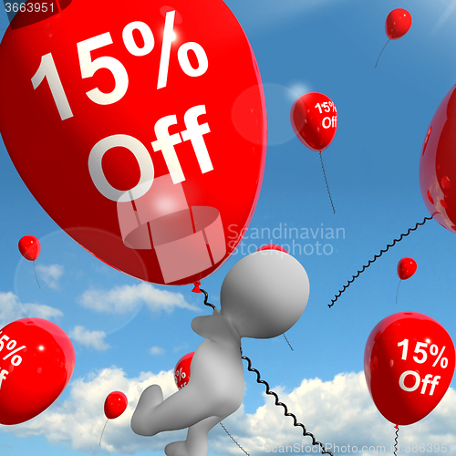 Image of Balloon With 15% Off Showing Discount Of Fifteen Percent