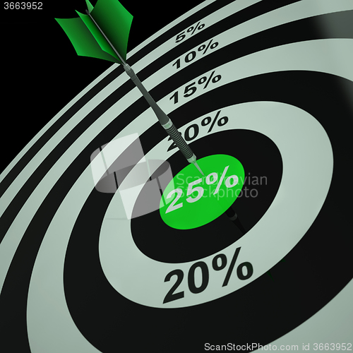 Image of 25 Percent On Dartboard Shows Aimed Markdowns