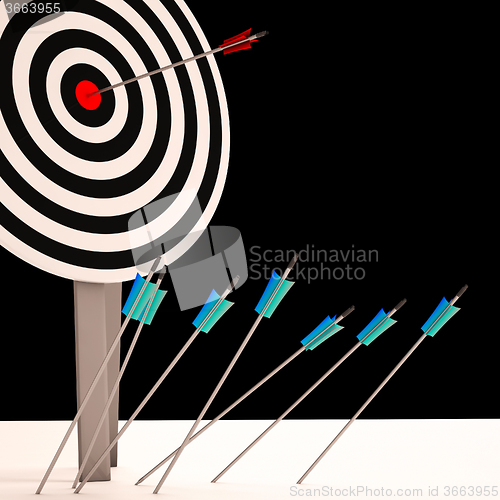 Image of Arrow On Dartboard Shows Perfect Shot