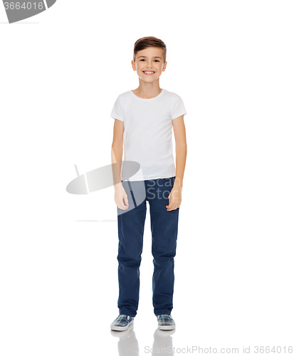 Image of happy boy in white t-shirt and jeans