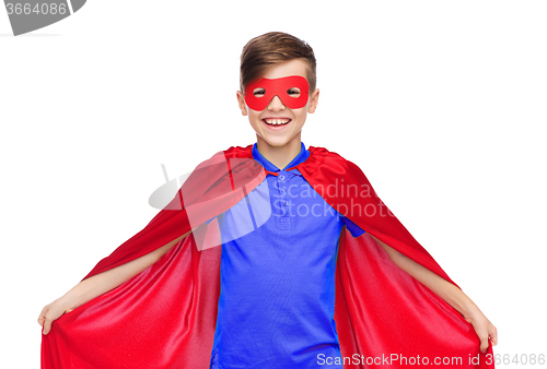 Image of boy in red super hero cape and mask