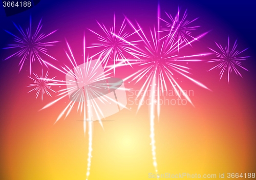 Image of Bright vector fireworks background