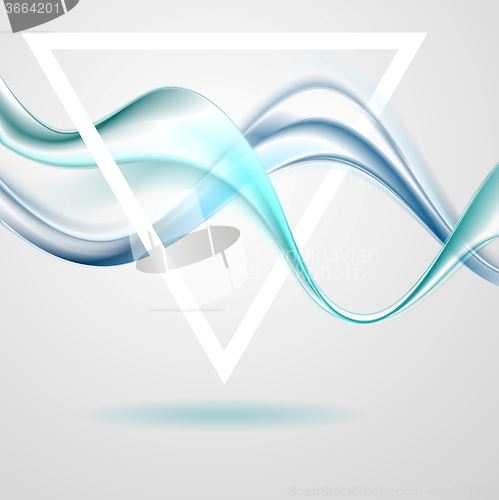 Image of Abstract smooth bright blue waves and triangle quote frame