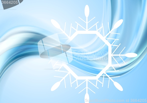 Image of Bright waves Christmas background with big snowflake