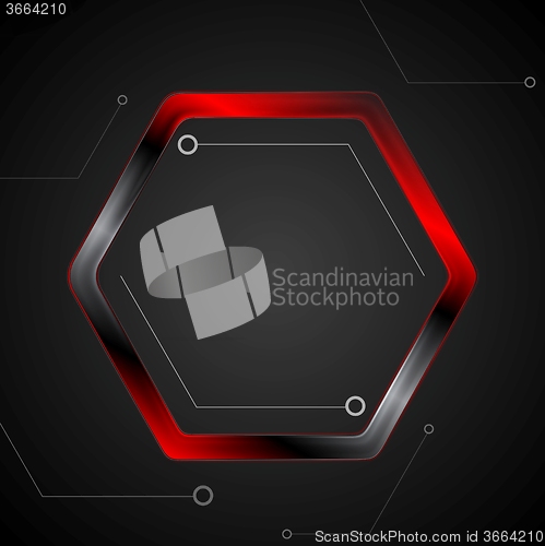 Image of Black and red metal hexagon tech drawing