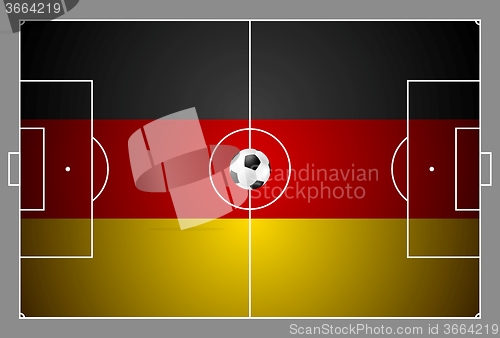 Image of Bright soccer background with ball. German colors football field