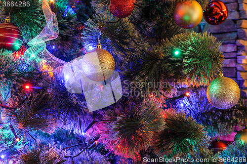 Image of Decorated Christmas tree closeup