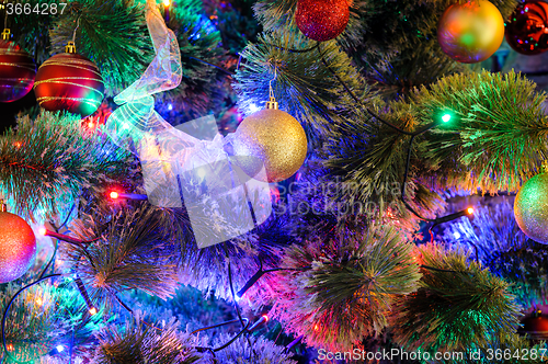 Image of Decorated Christmas tree closeup
