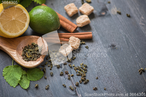 Image of berries  tea composition