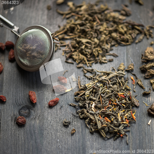 Image of berries  tea composition