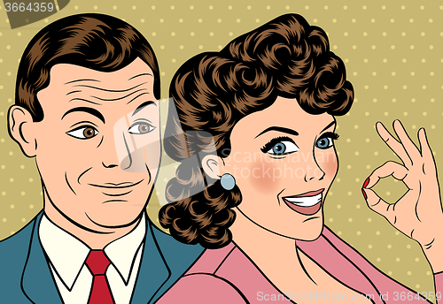 Image of Man and woman love couple in pop art comic style