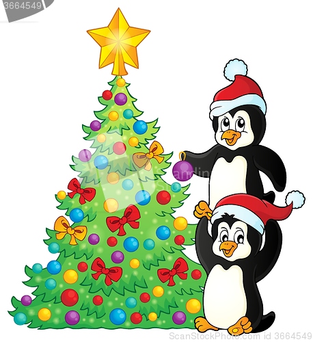 Image of Penguins near Christmas tree theme 2