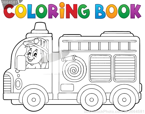 Image of Coloring book fire truck theme 2
