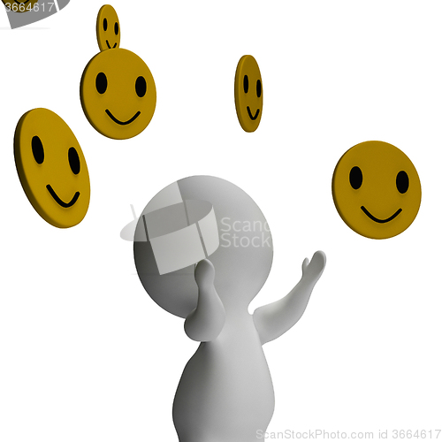 Image of Smileys Smiling And 3d Character Showing Happiness