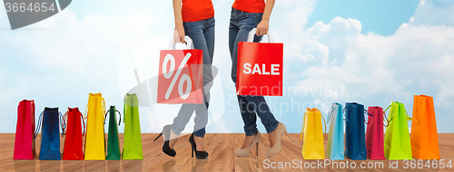 Image of close up of women with sale sign on shopping bag